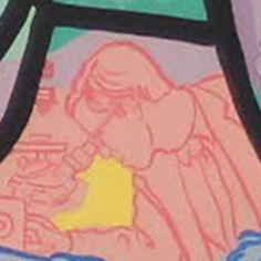 mural depiction of Howard Temin looking through the microscope