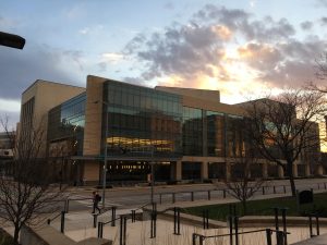 Discovery Building at dusk