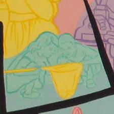 Children studying contents of fishing net